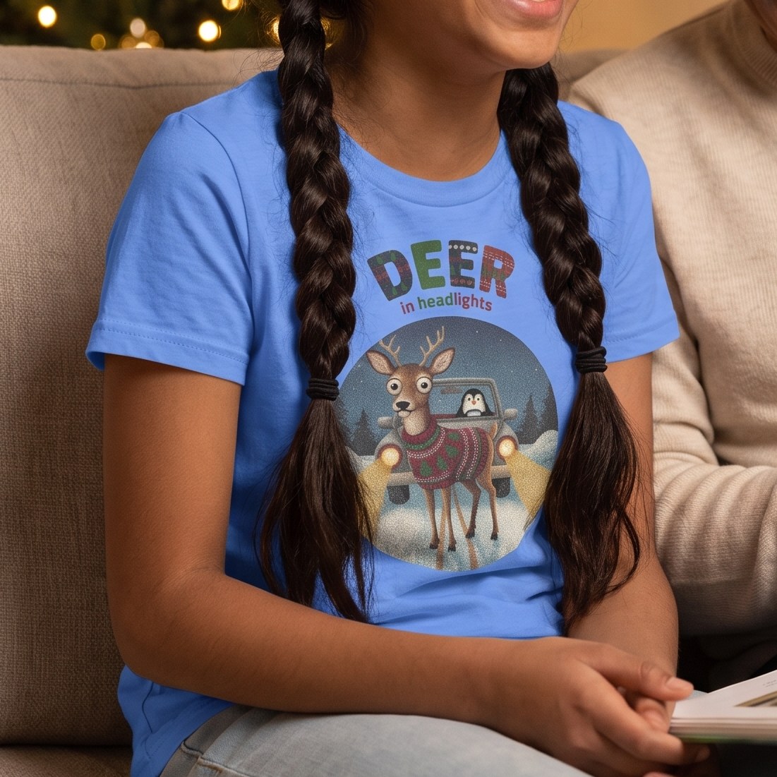 Styling photo, Deer in Headlights Kids Ugly Christmas Shirt
