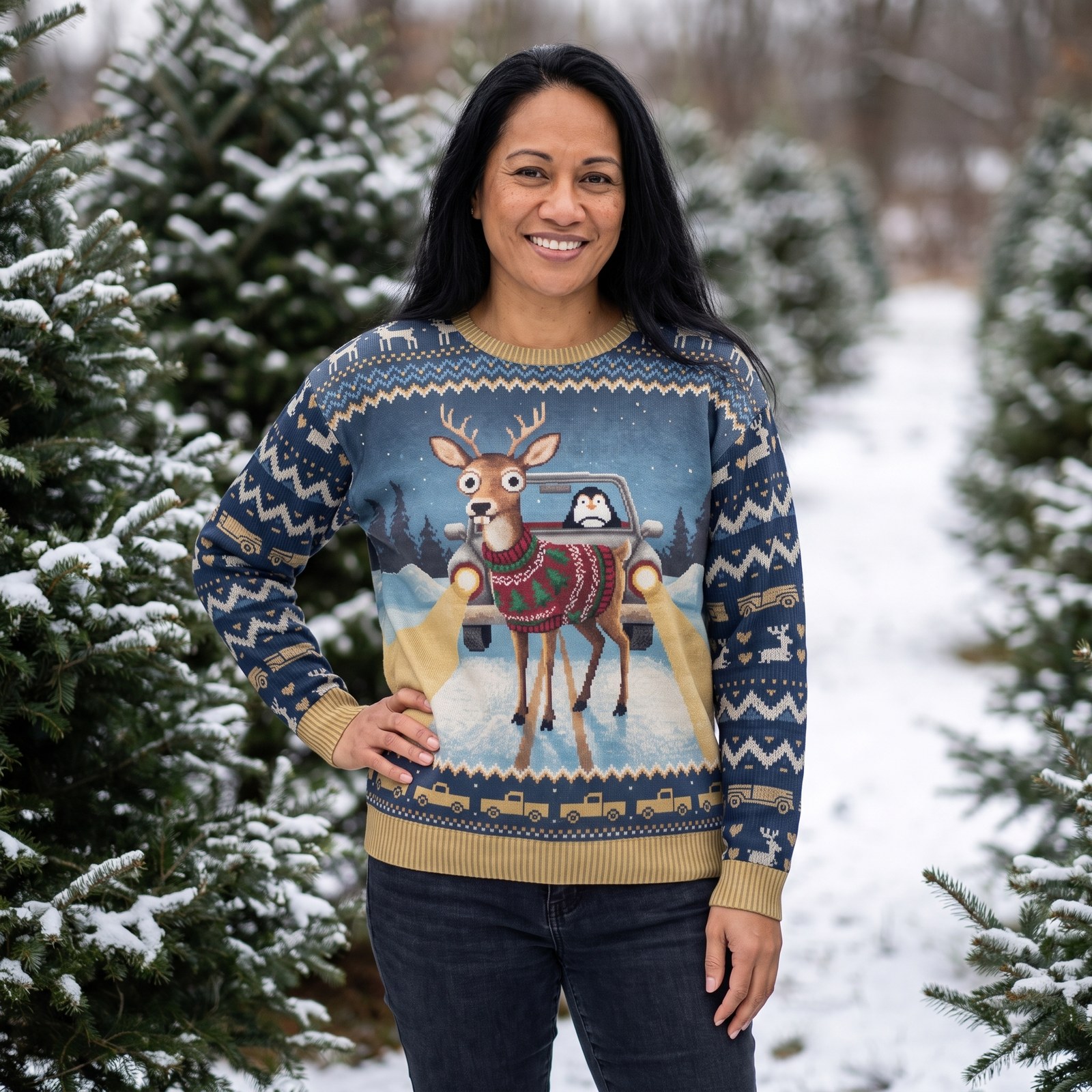 Styling photo, Deer in Headlights Ugly Christmas Sweater