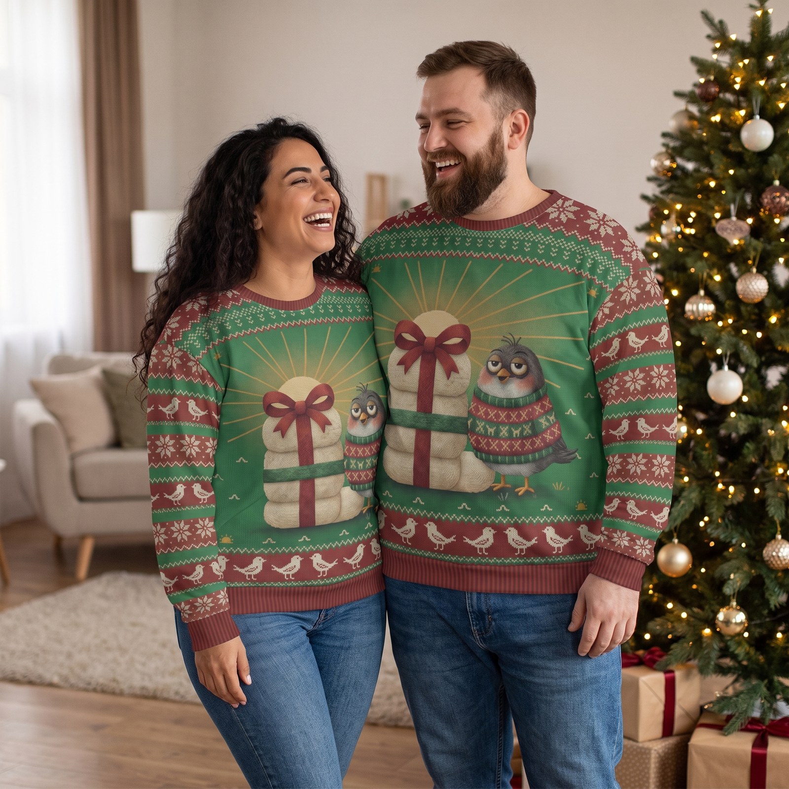 Plus size styling photo, Early Bird Matching Ugly Christmas Sweaters for Couples