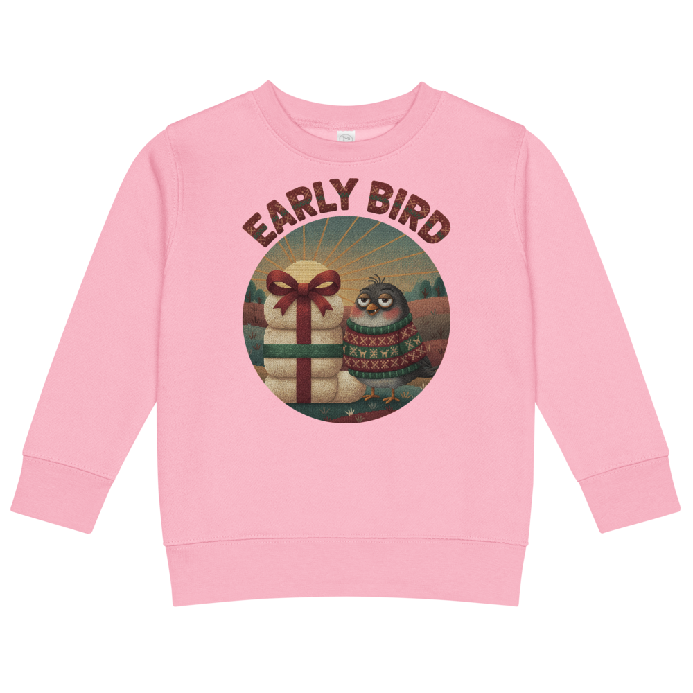 Early Bird Toddler Ugly Christmas Sweater | Kids Crewneck Sweatshirt, Ages 2 to 7 Pink flat