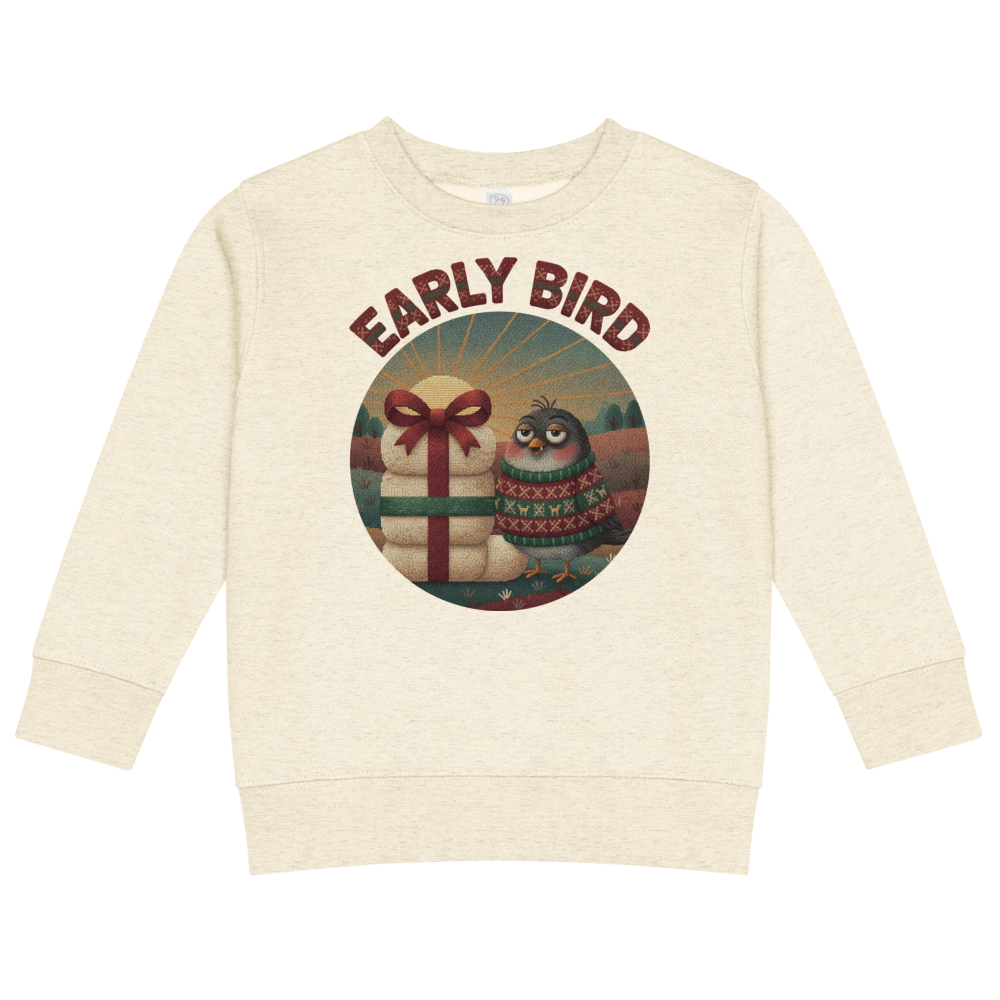 Early Bird Toddler Ugly Christmas Sweater | Kids Crewneck Sweatshirt, Ages 2 to 7 Natural Heather flat