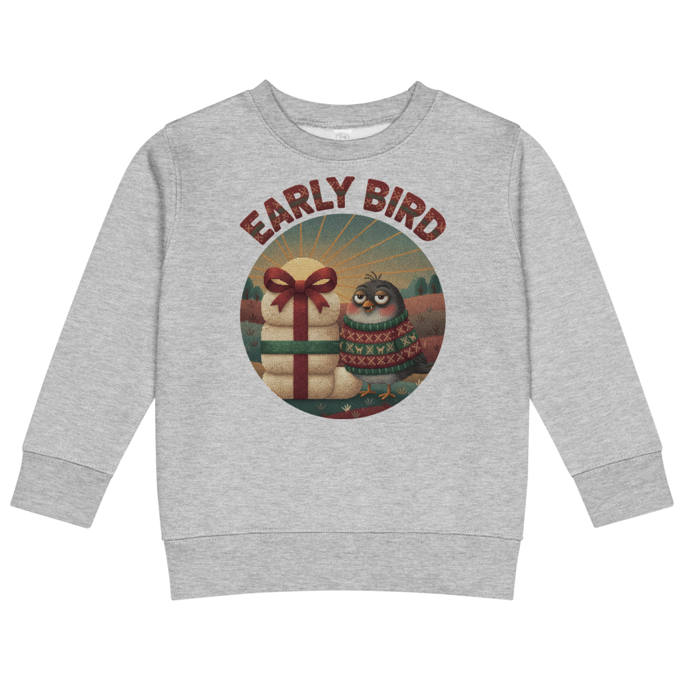 Early Bird Toddler Ugly Christmas Sweater | Kids Crewneck Sweatshirt, Ages 2 to 7 Heather flat