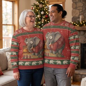 Plus size styling photo, Elephant in the Room Matching Ugly Christmas Sweaters for Couples