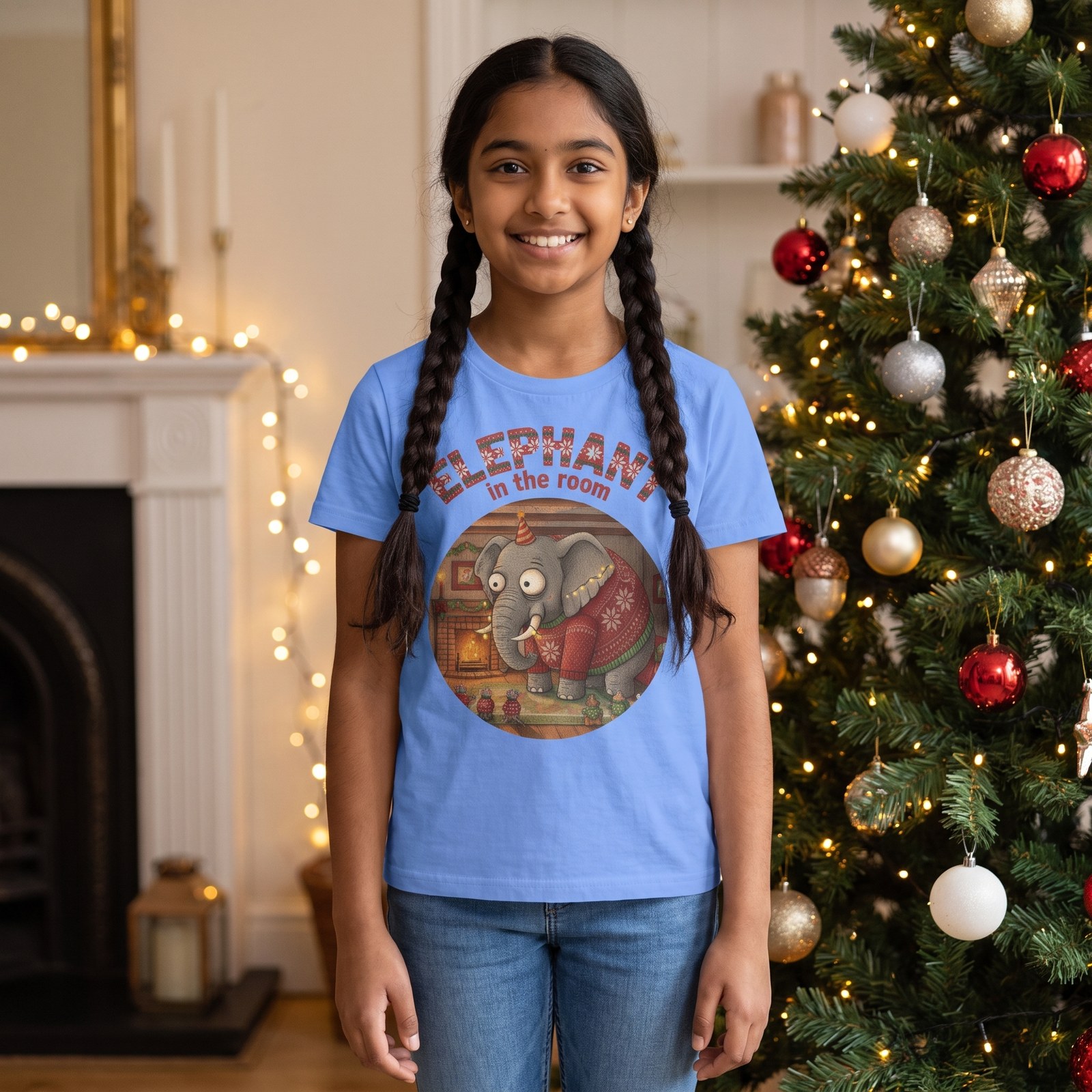 Styling photo, Elephant in the Room Kids Ugly Christmas Shirt