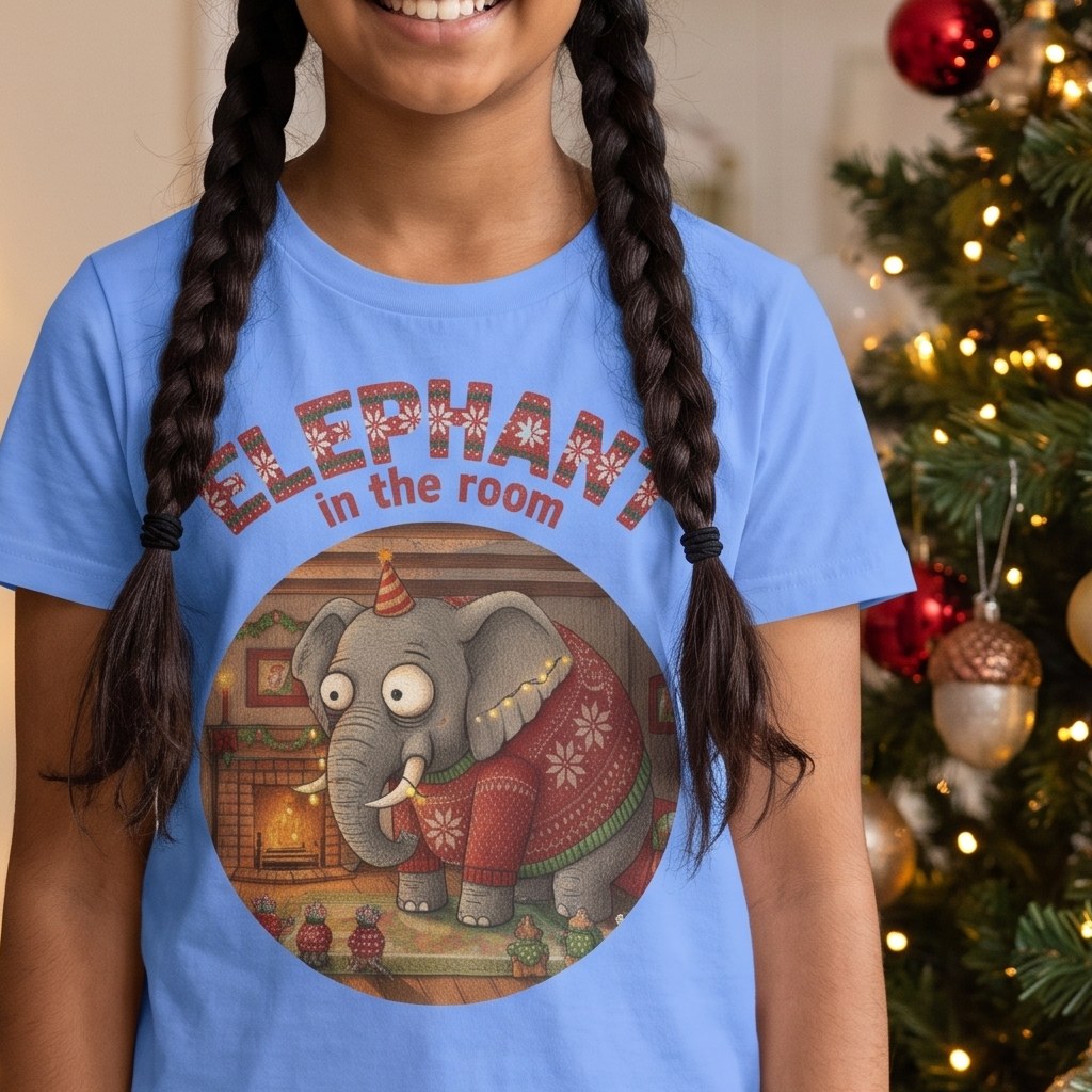 Styling photo, Elephant in the Room Kids Ugly Christmas Shirt