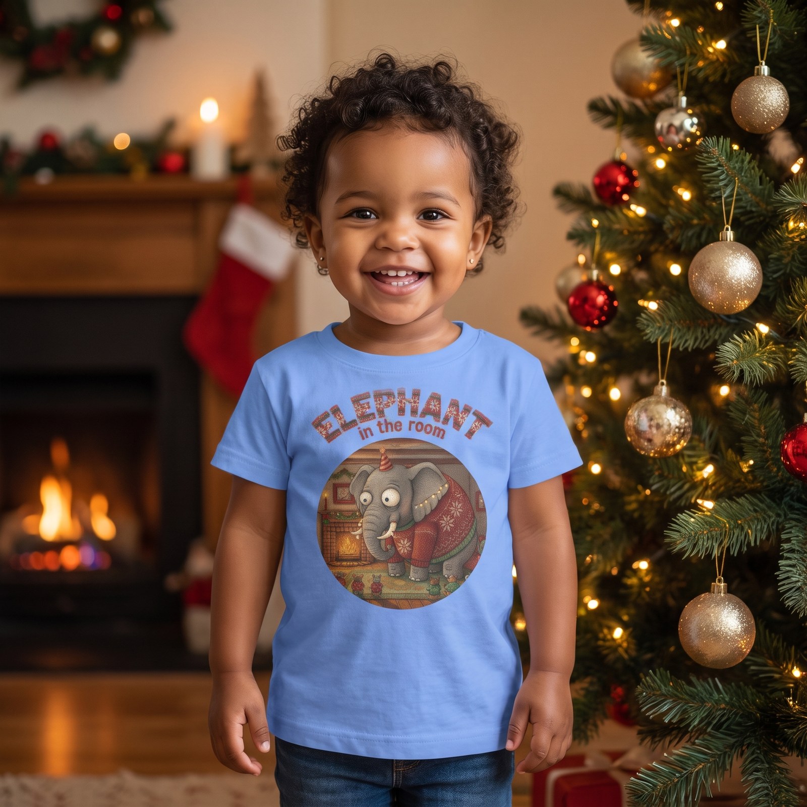 Styling photo, Elephant in the Room Toddler Ugly Christmas Shirt