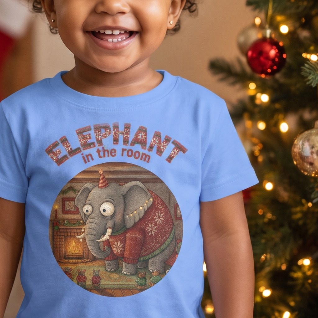 Styling photo, Elephant in the Room Toddler Ugly Christmas Shirt