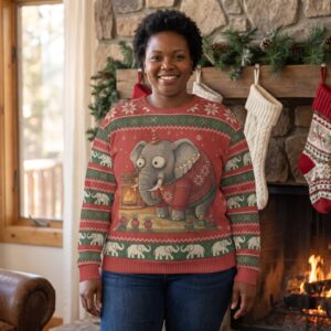 Plus size styling photo, Elephant in the Room Ugly Christmas Sweater