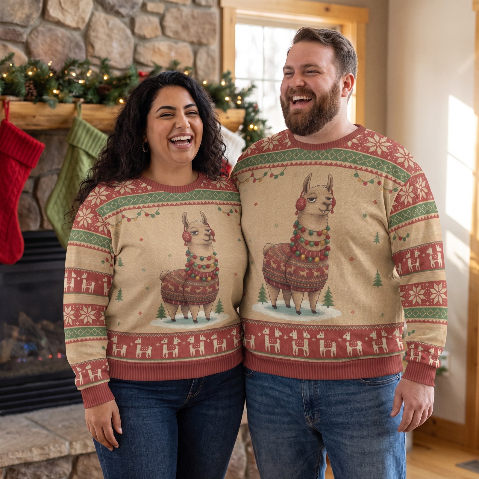 Plus size styling photo, Fa La La La Llama Matching Ugly Christmas Sweaters for Couples