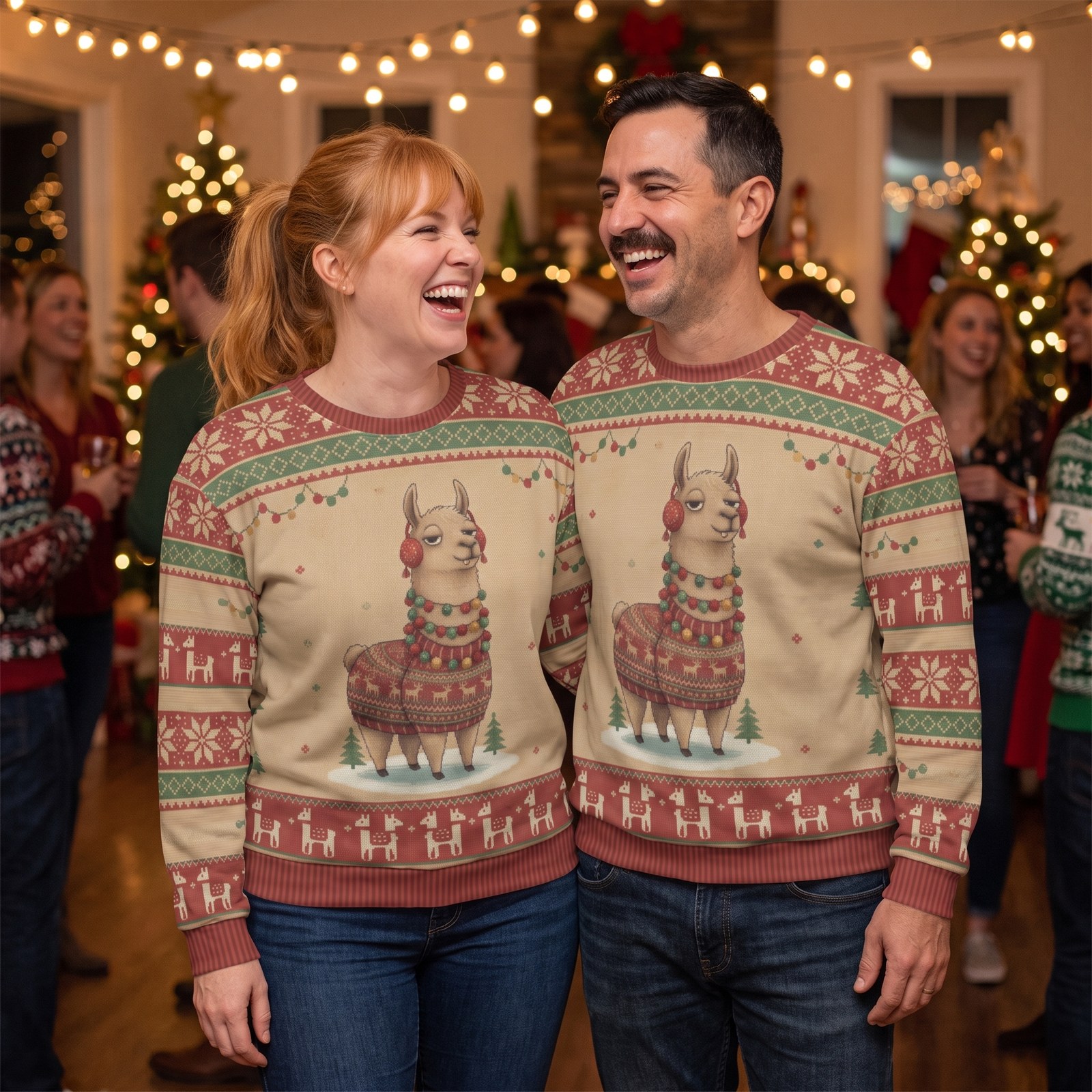 Styling photo, Fa La La La Llama Matching Ugly Christmas Sweaters for Couples