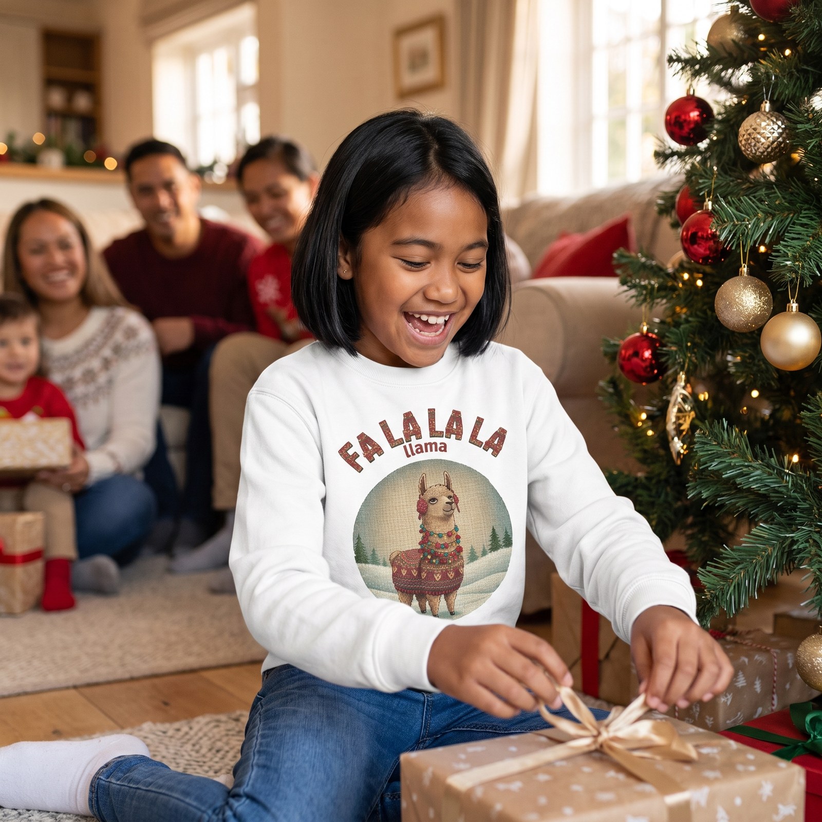 Styling photo, Fa La La La Llama Kids Ugly Christmas Sweater