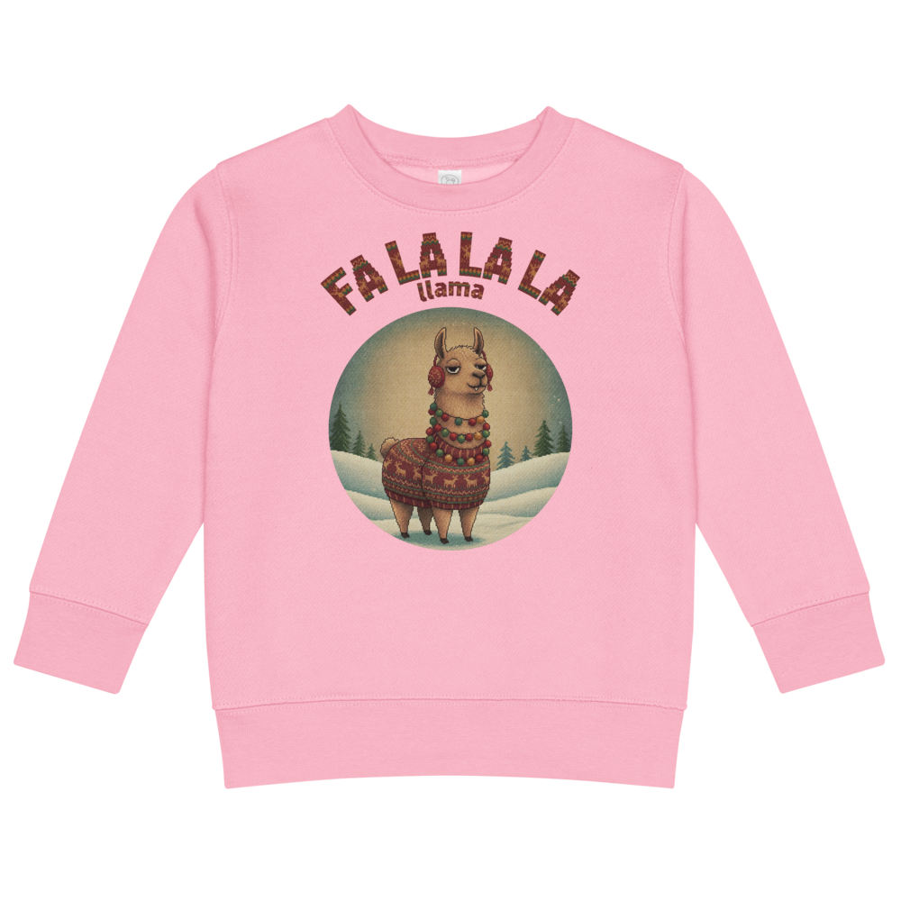 Fa La La La Llama Toddler Ugly Christmas Sweater | Kids Crewneck Sweatshirt, Ages 2 to 7 Pink flat