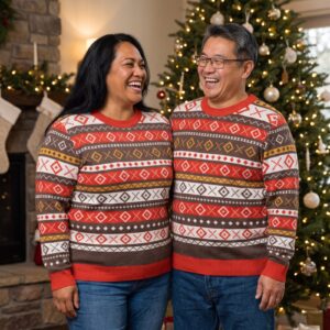 Plus size styling photo, Fair Isle Allover Matching Knitted Christmas Sweaters for Couples