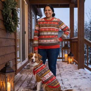 Plus size styling photo, Fair Isle Allover Matching Christmas Sweaters for Dog and Owner