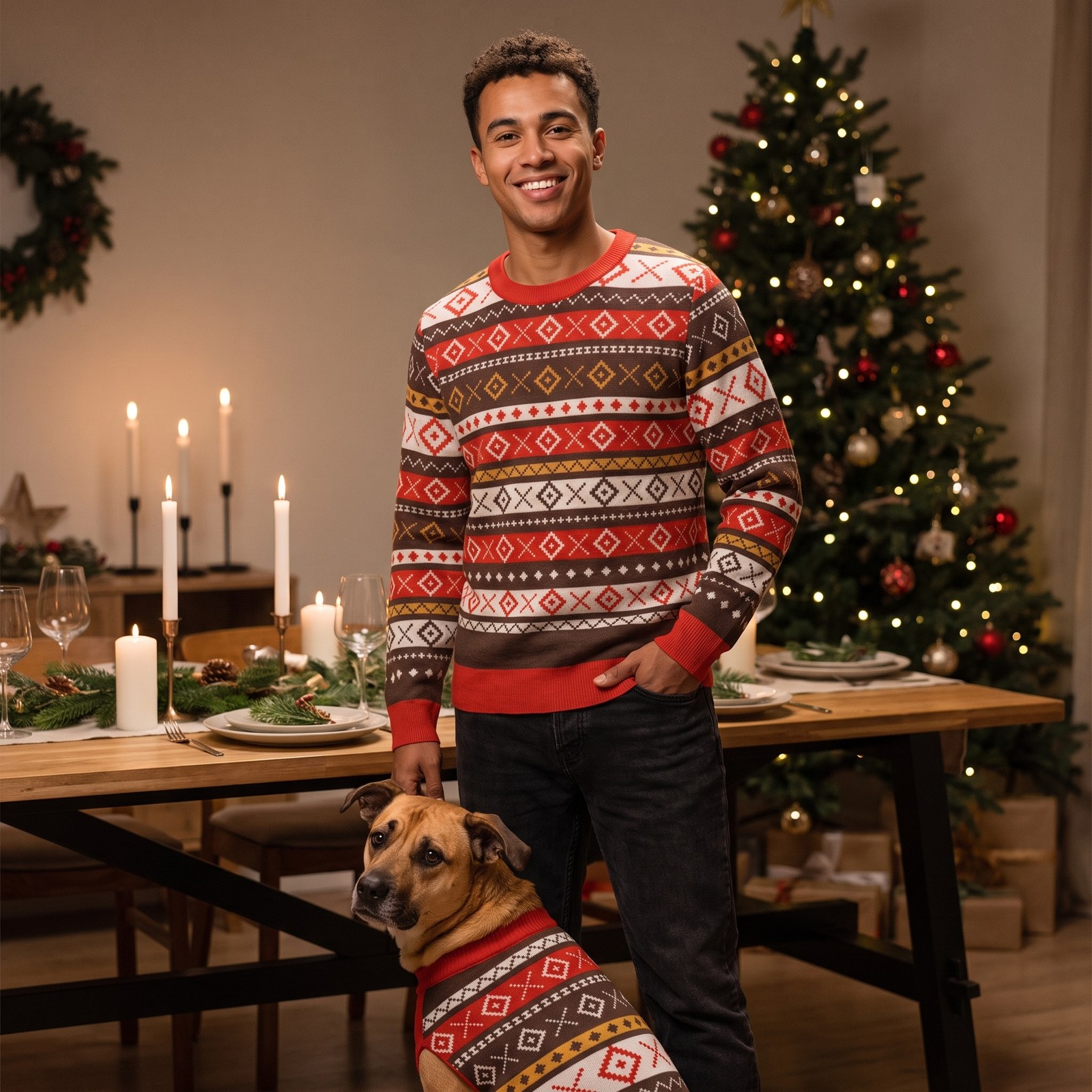Styling photo, Fair Isle Allover Matching Christmas Sweaters for Dog and Owner