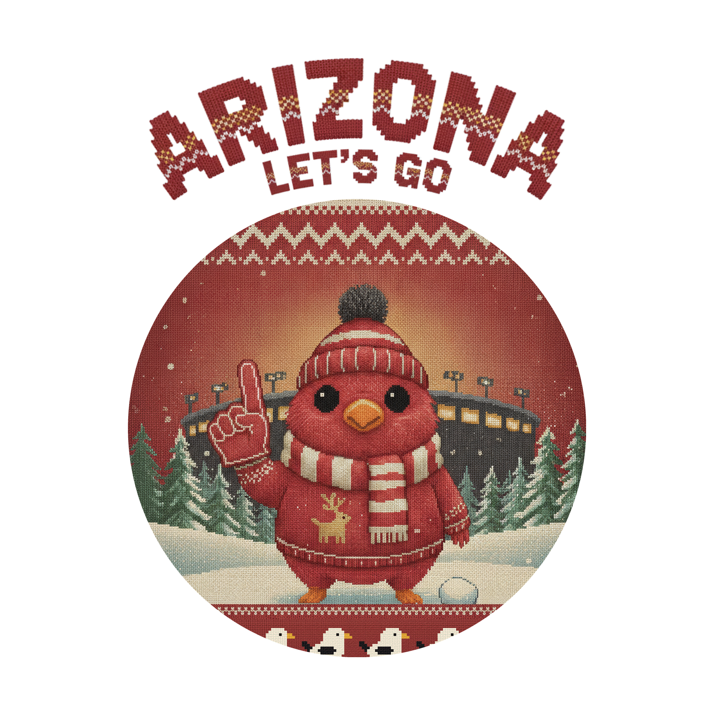 Arizona Fan badge, CITY and LET'S GO knitted wordmark