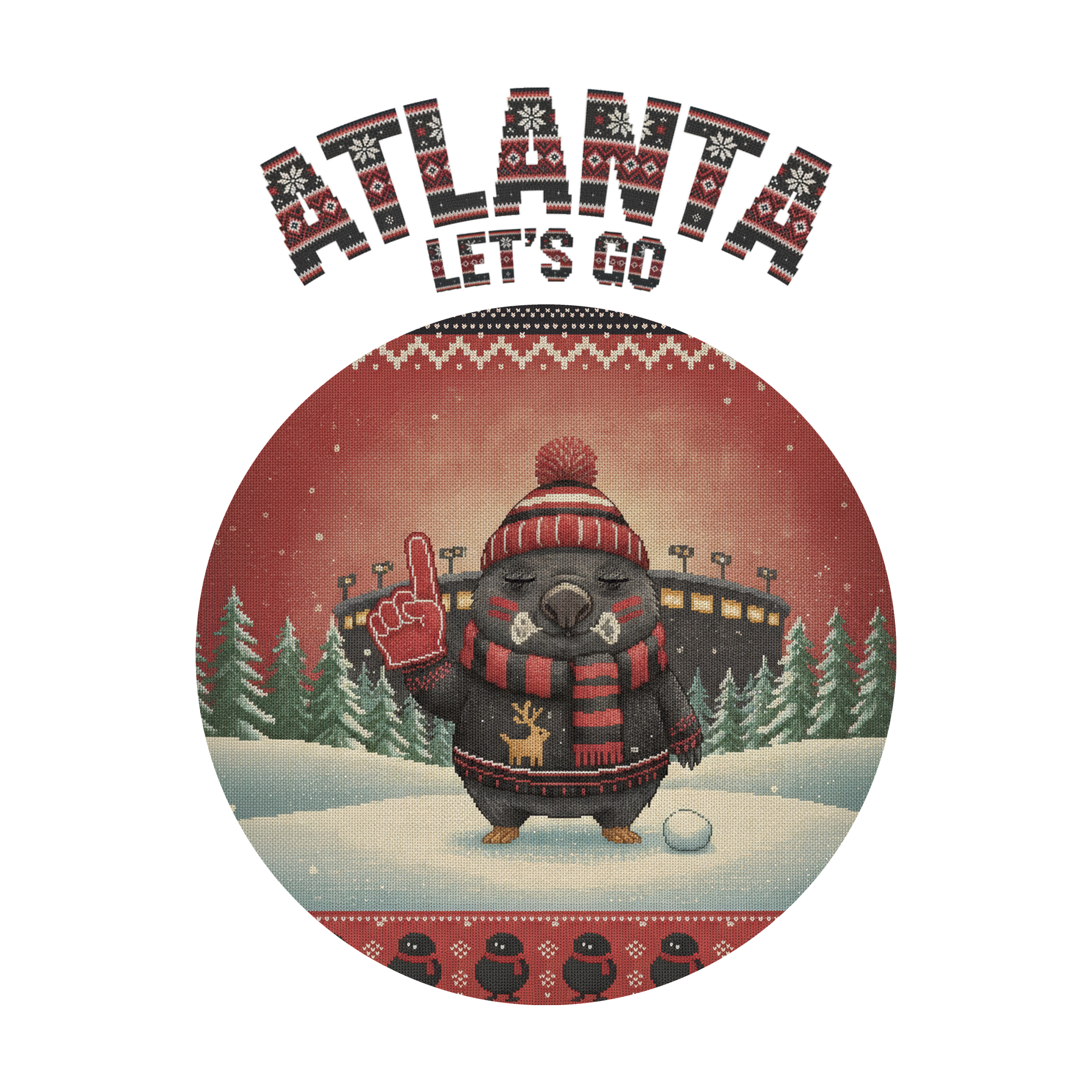 Atlanta Fan badge, CITY and LET'S GO knitted wordmark