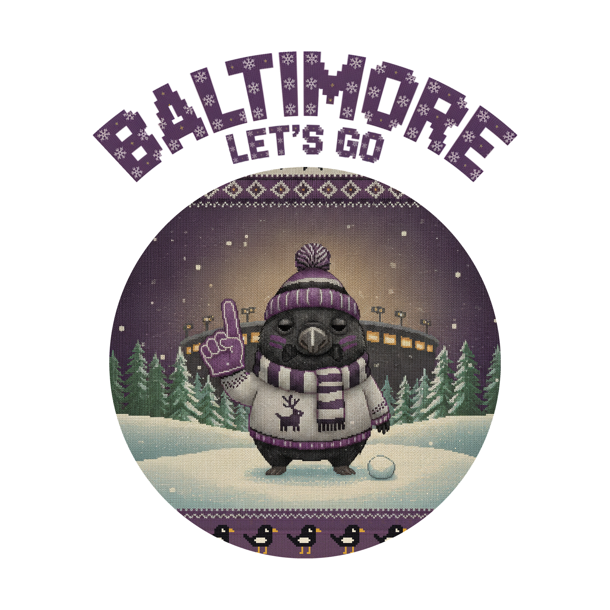 Baltimore Fan badge, CITY and LET'S GO knitted wordmark