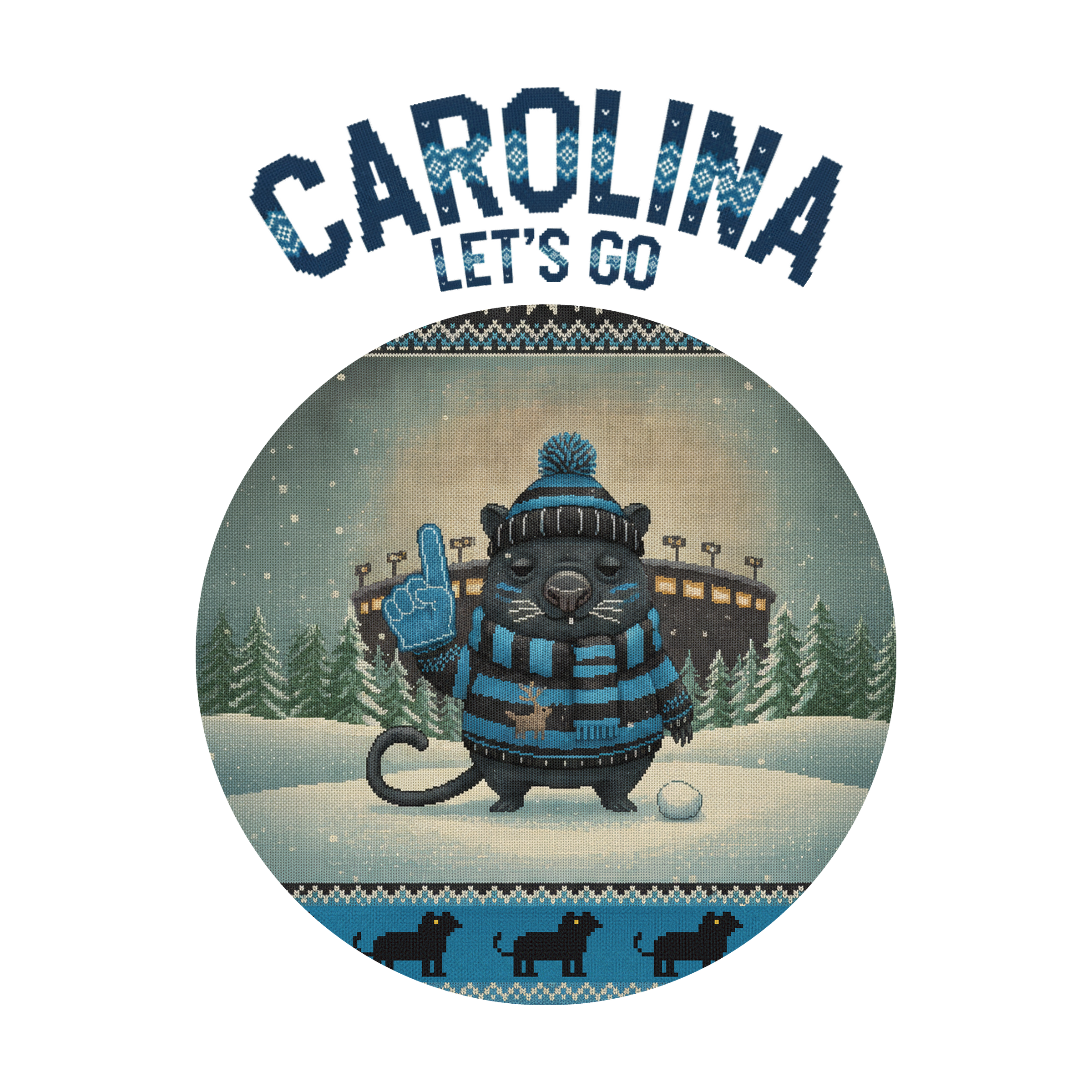 Carolina Fan badge, CITY and LET'S GO knitted wordmark