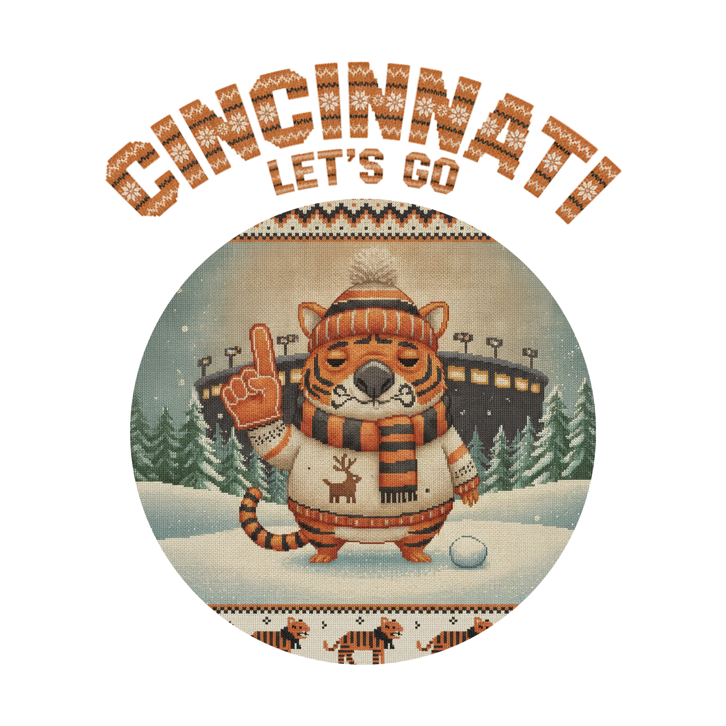 Cincinnati Fan badge, CITY and LET'S GO knitted wordmark