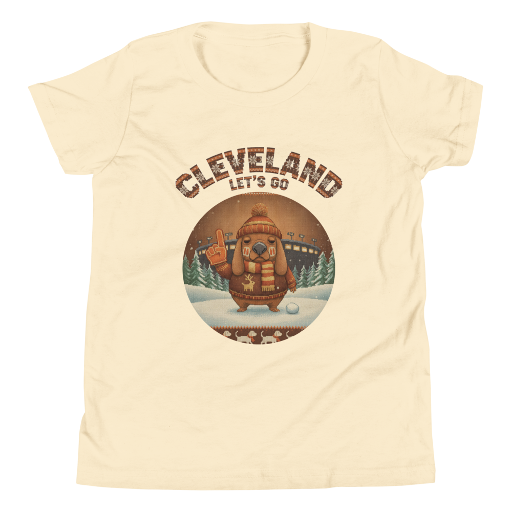 Cleveland Fan kids tee, vintage white flat