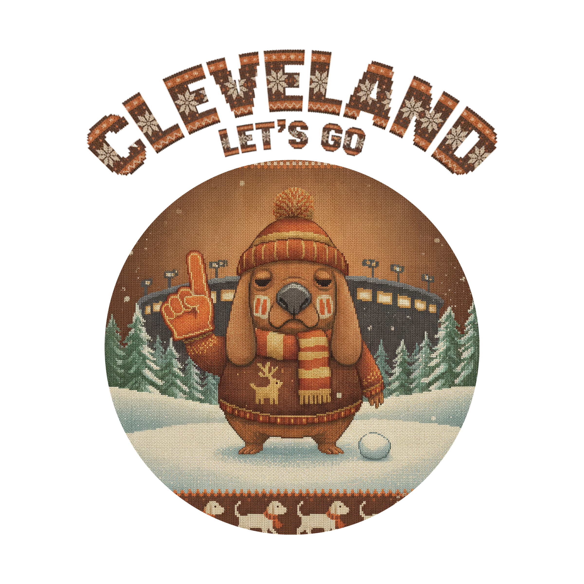 Cleveland Fan badge, CITY and LET'S GO knitted wordmark
