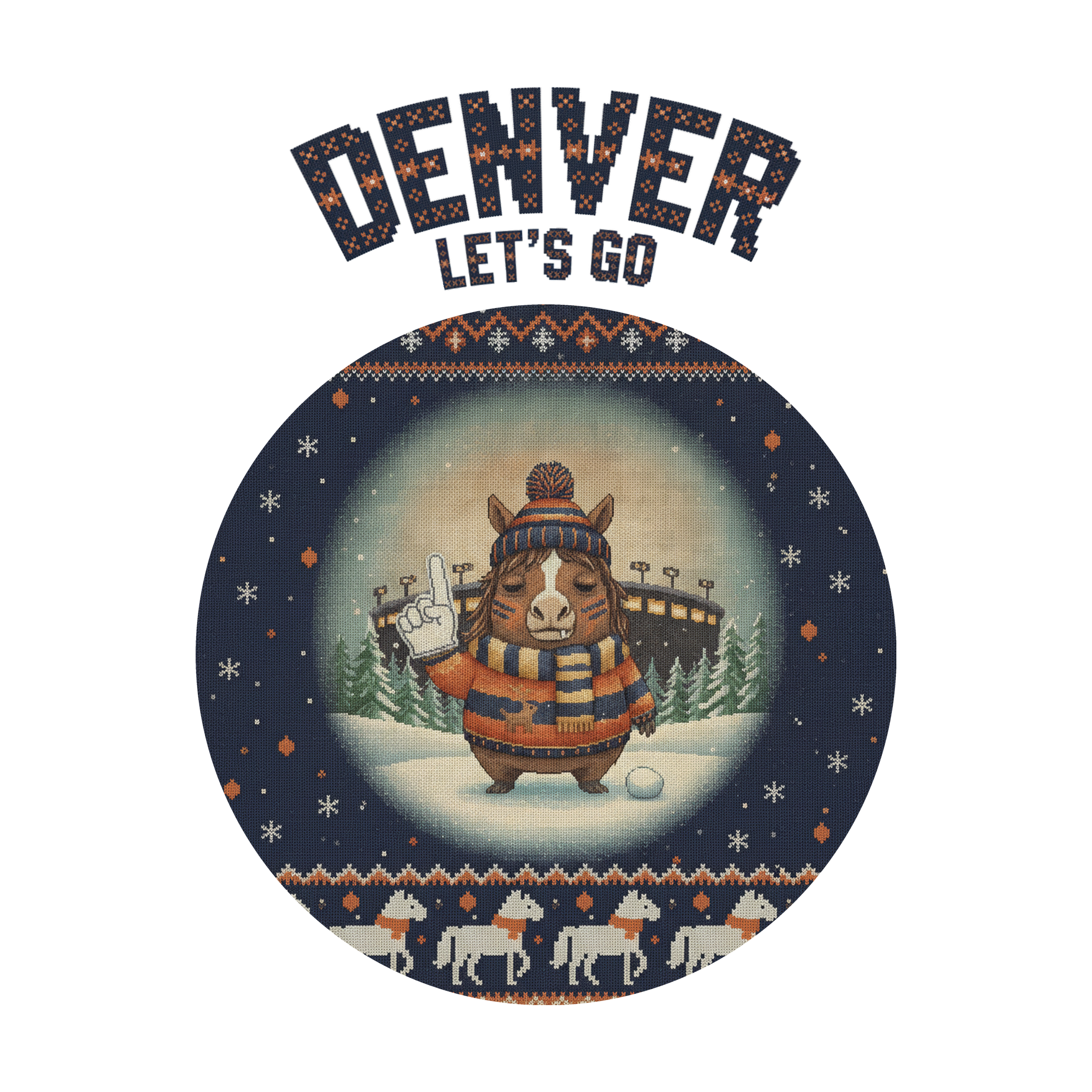 Denver Fan badge, CITY and LET'S GO knitted wordmark