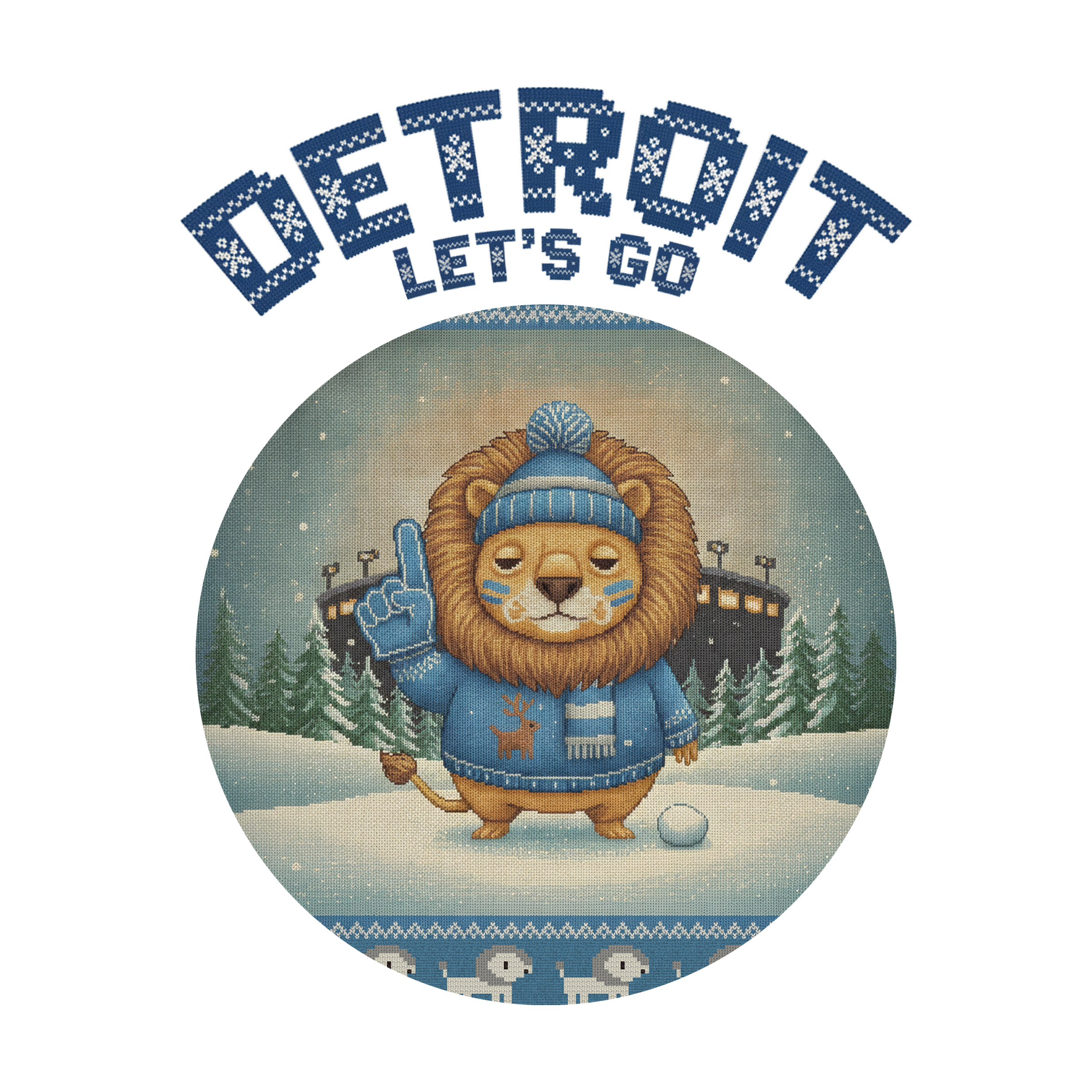 Detroit Fan badge, CITY and LET'S GO knitted wordmark