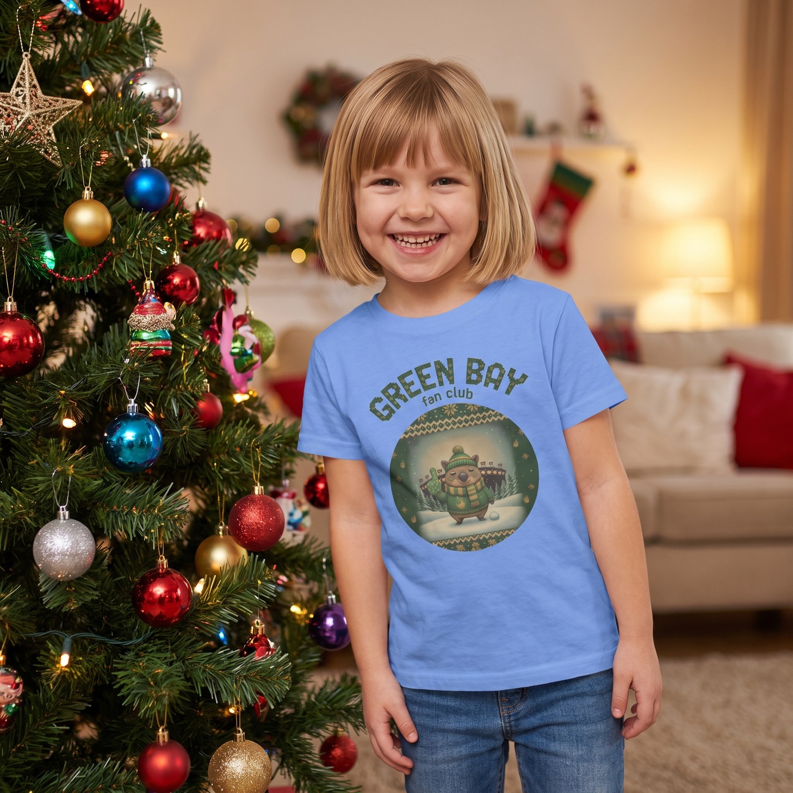 Styling photo, Green Bay Fan Kids Ugly Christmas Shirt