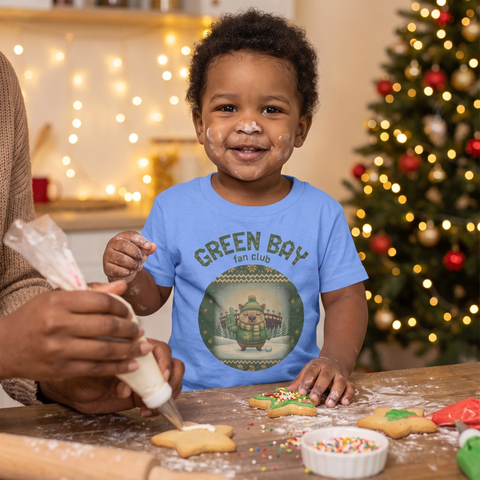 Styling photo, Green Bay Fan Toddler Ugly Christmas Shirt