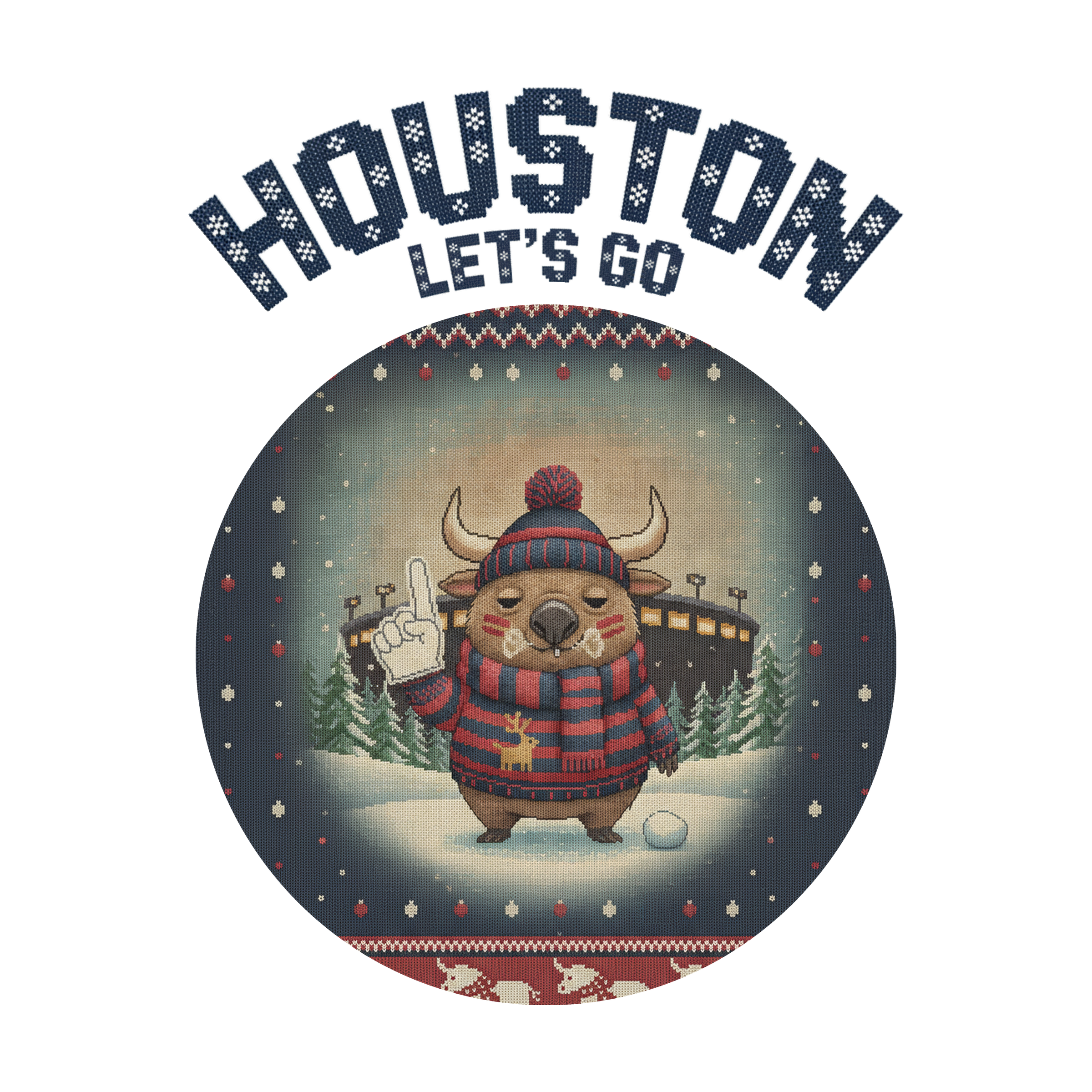 Houston Fan badge, CITY and LET'S GO knitted wordmark