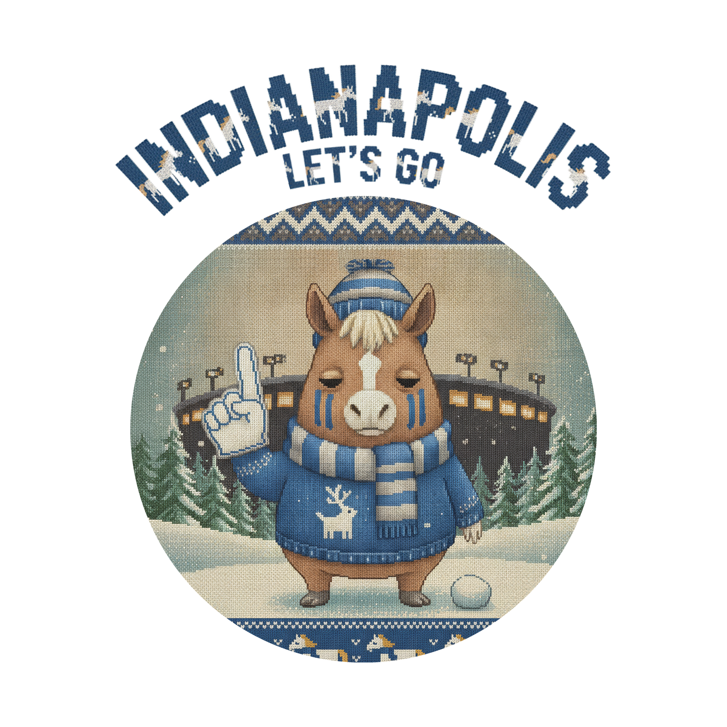 Indianapolis Fan badge, CITY and LET'S GO knitted wordmark