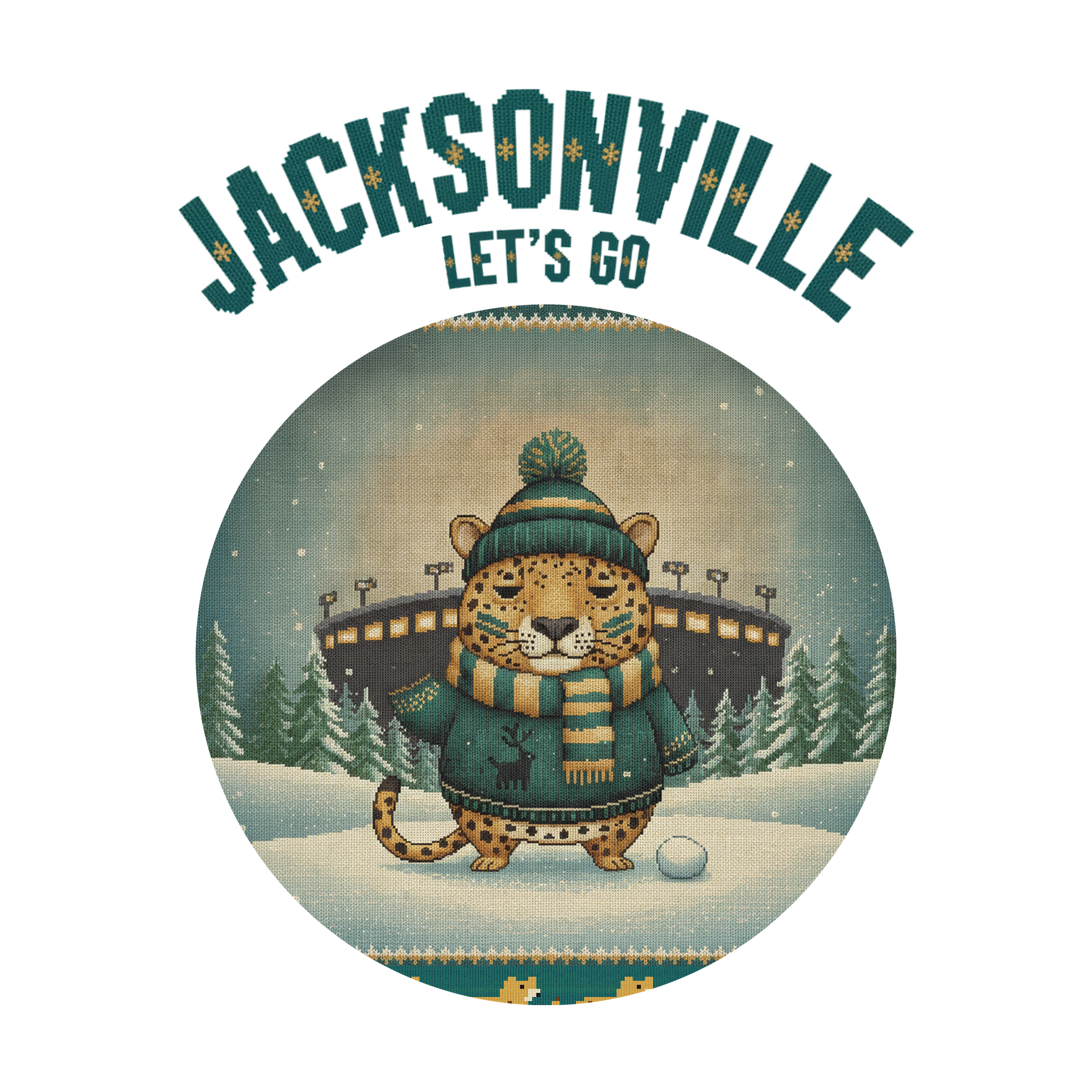 Jacksonville Fan badge, CITY and LET'S GO knitted wordmark