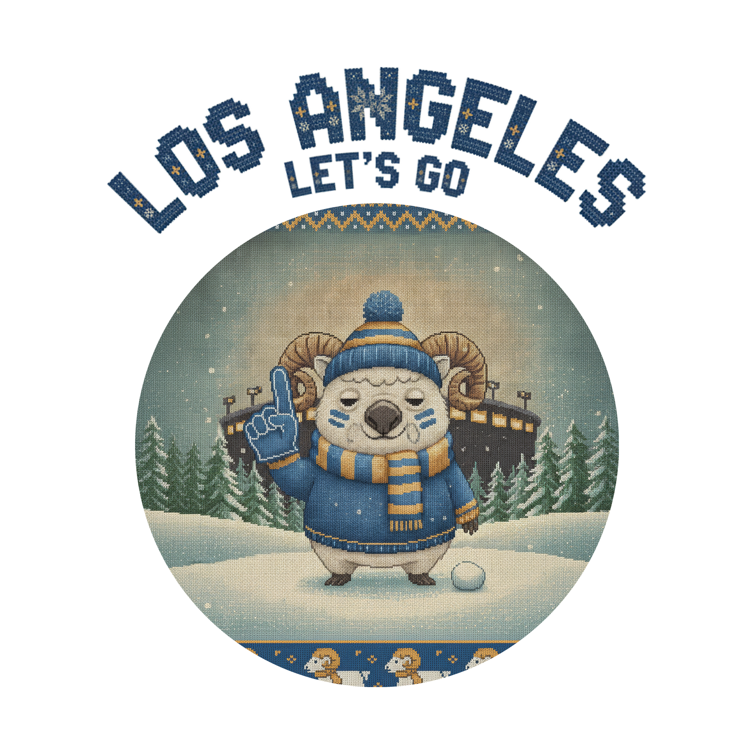 Los Angeles Fan badge, CITY and LET'S GO knitted wordmark