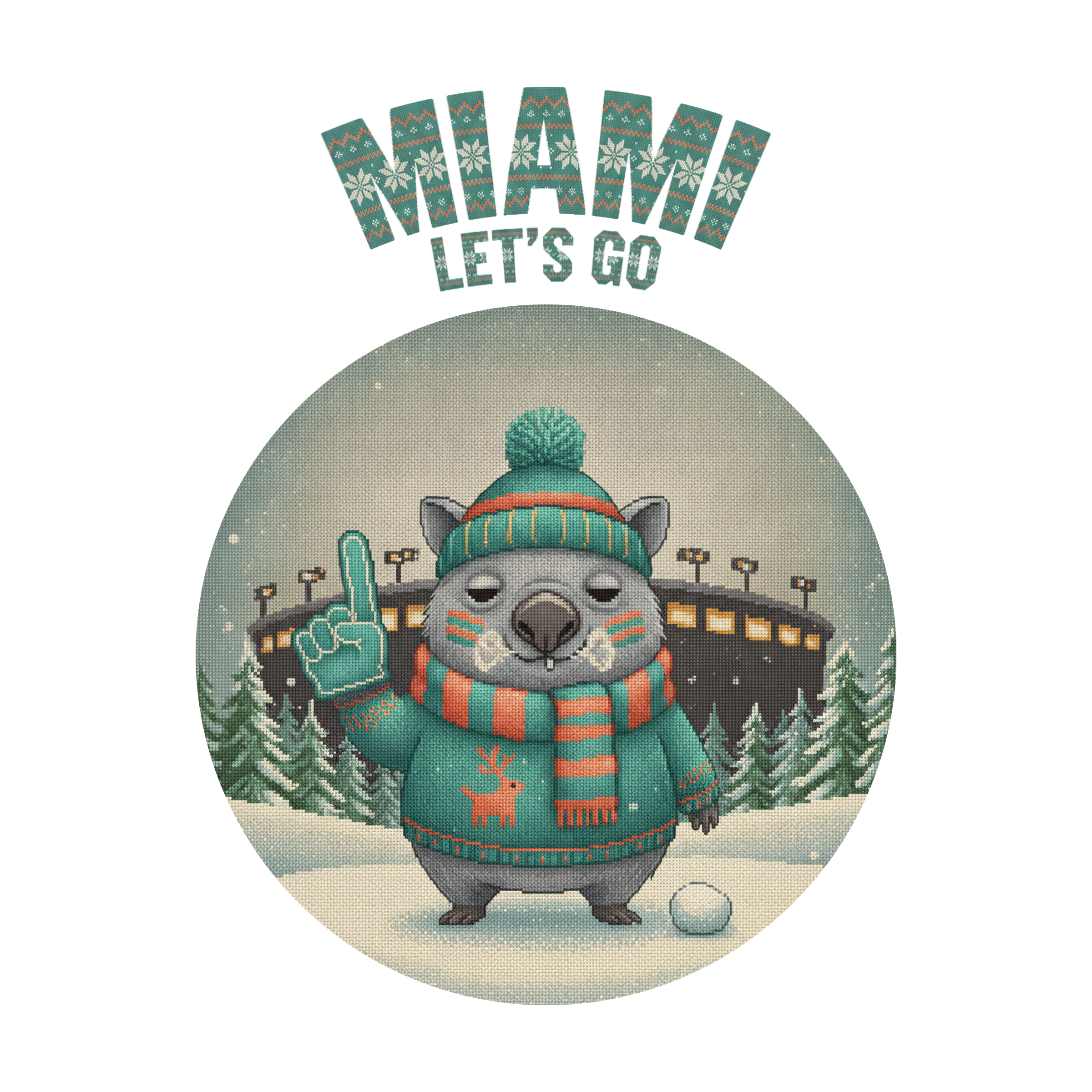 Miami Fan badge, CITY and LET'S GO knitted wordmark