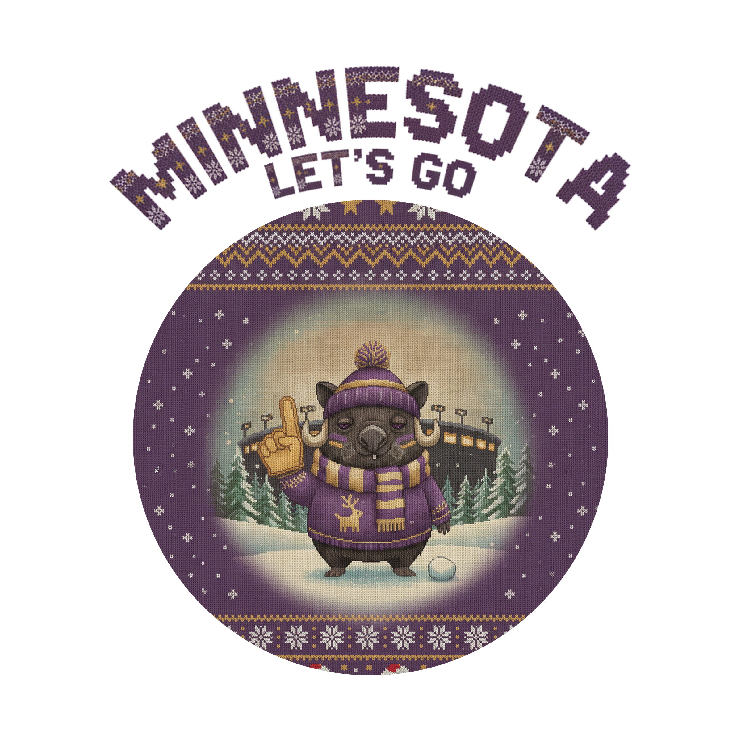 Minnesota Fan badge, CITY and LET'S GO knitted wordmark