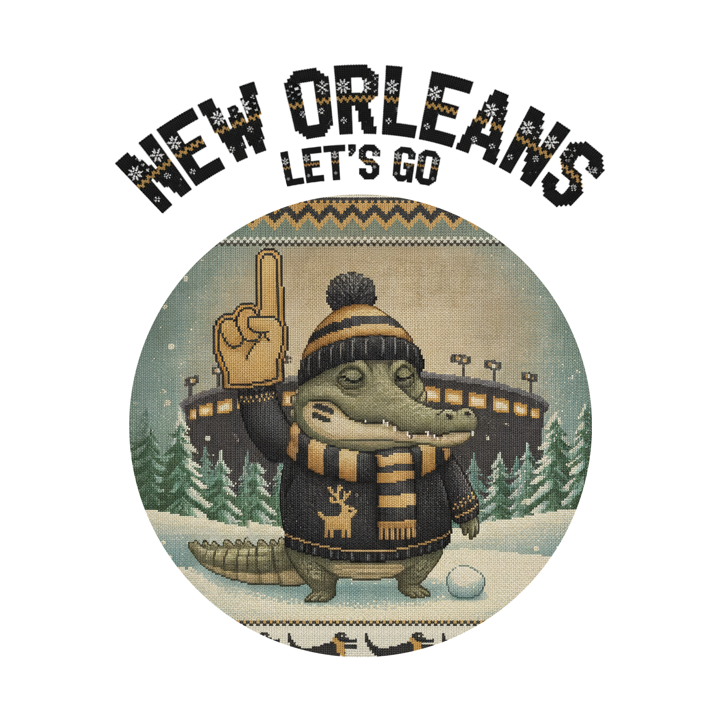 New Orleans Fan badge, CITY and LET'S GO knitted wordmark