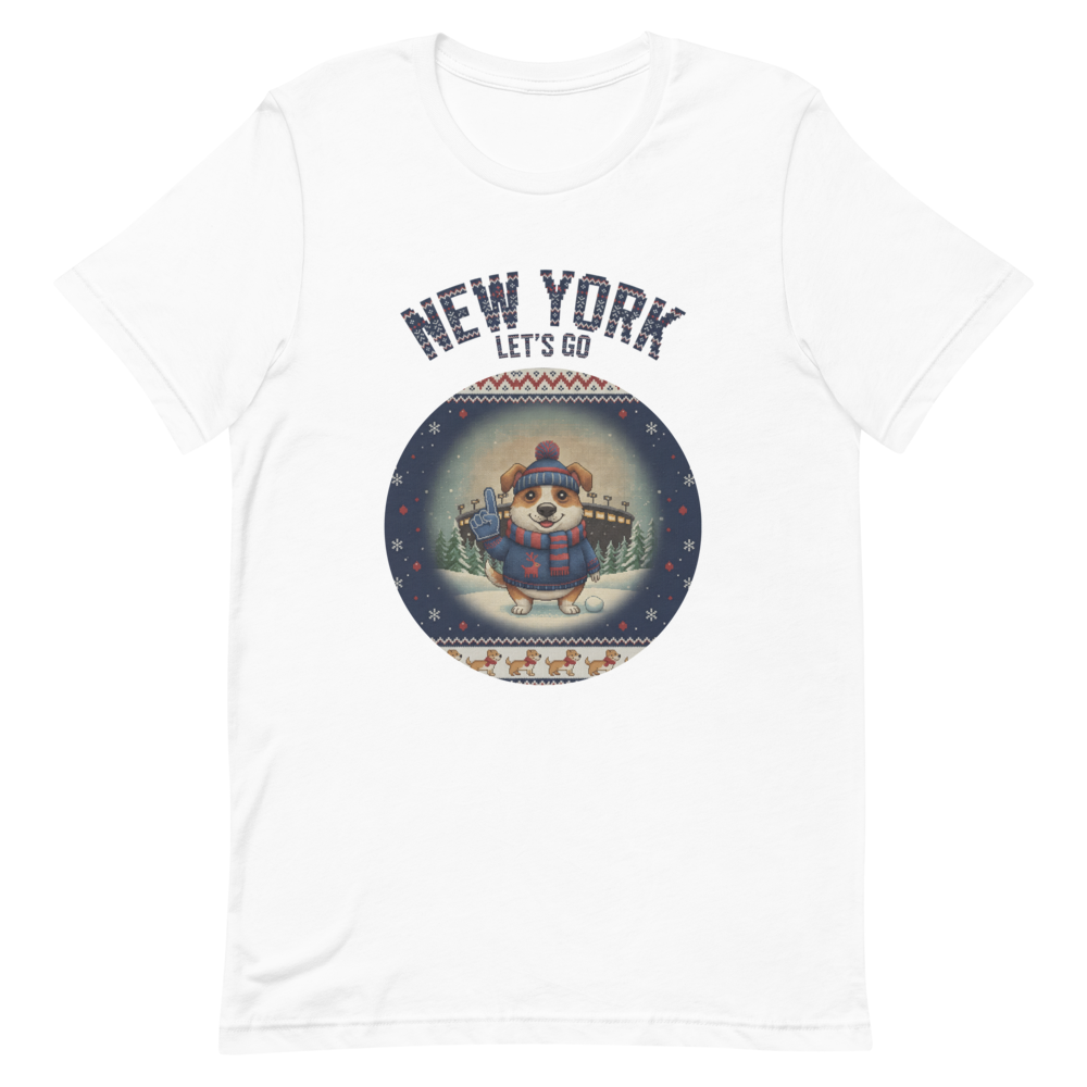 New York Blue Fan tee, pure white flat