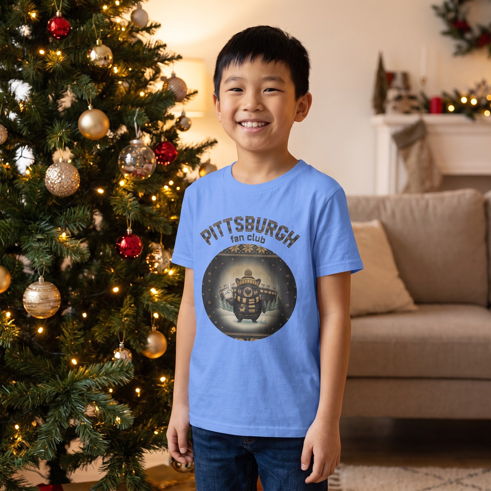 Styling photo, Pittsburgh Fan Kids Ugly Christmas Shirt