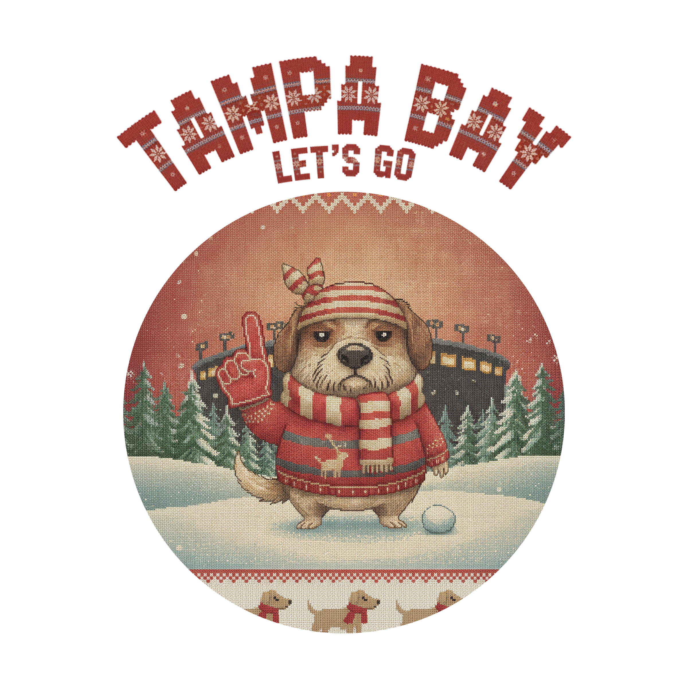 Tampa Bay Fan badge, CITY and LET'S GO knitted wordmark