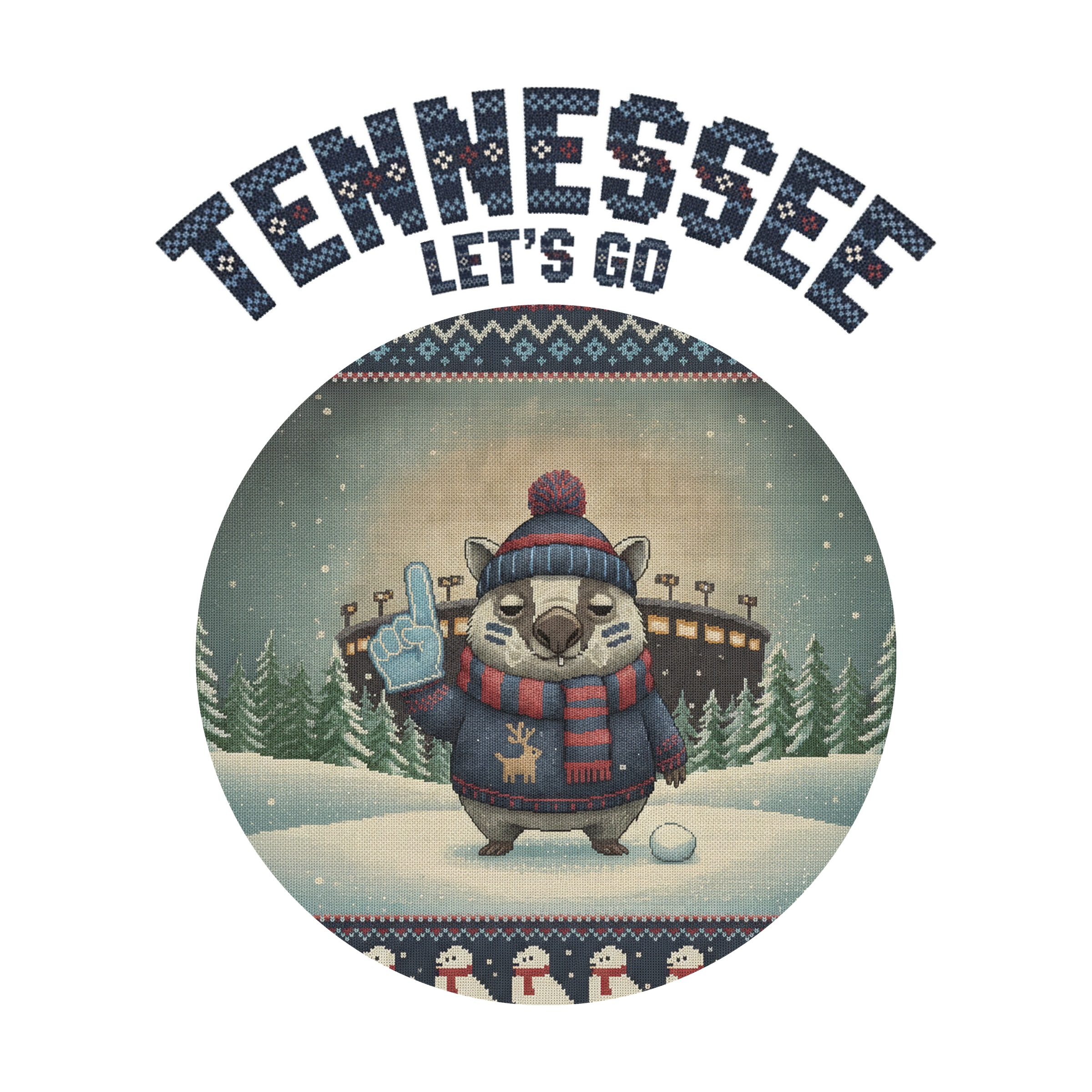 Tennessee Fan badge, CITY and LET'S GO knitted wordmark