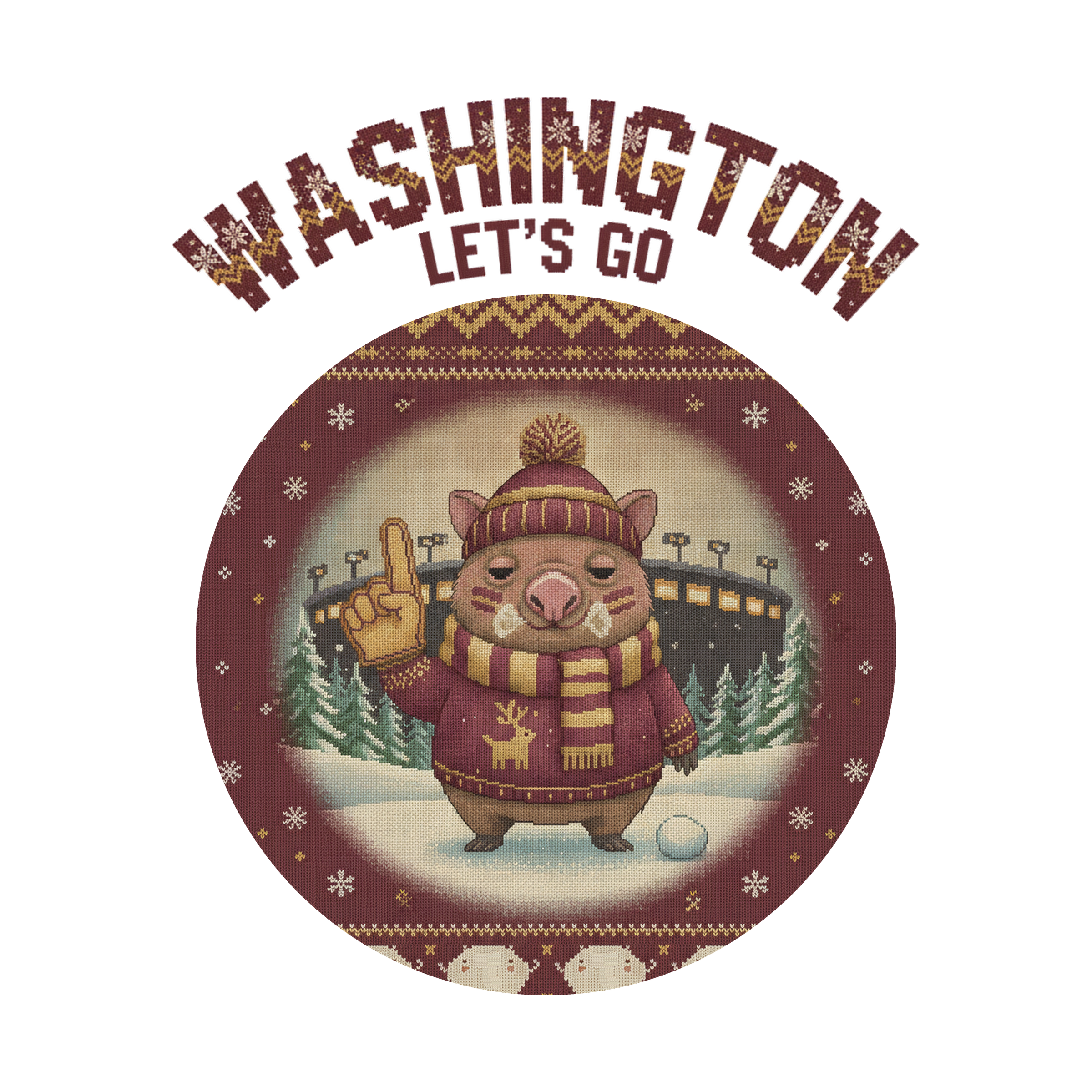 Washington Fan badge, CITY and LET'S GO knitted wordmark