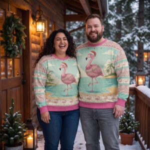 Plus size styling photo, Flamingle Bells Matching Ugly Christmas Sweaters for Couples