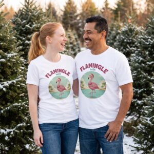 Styling photo, Flamingle Bells Matching Christmas Shirts for Couples