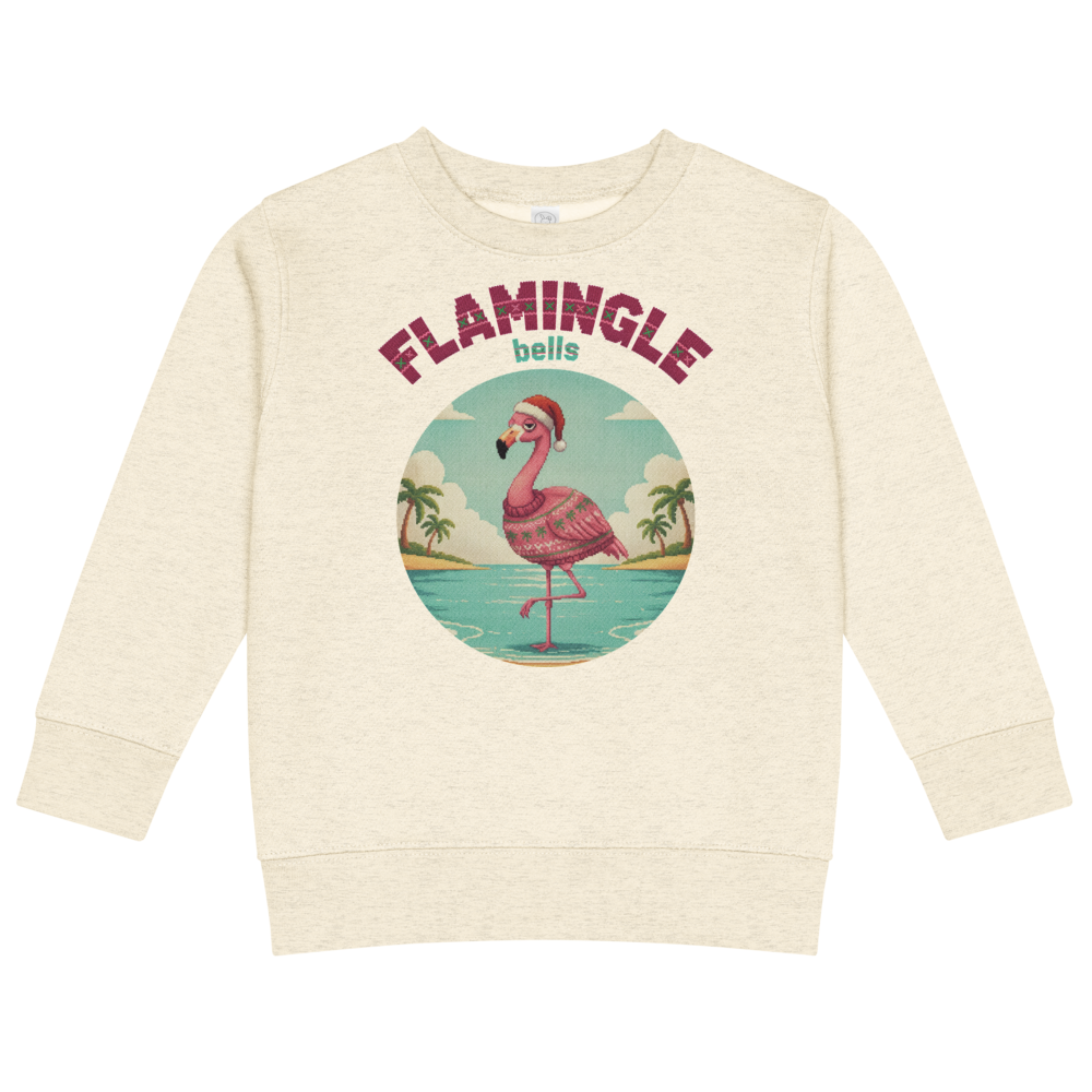 Flamingle Bells Toddler Ugly Christmas Sweater | Kids Crewneck Sweatshirt, Ages 2 to 7 Natural Heather flat