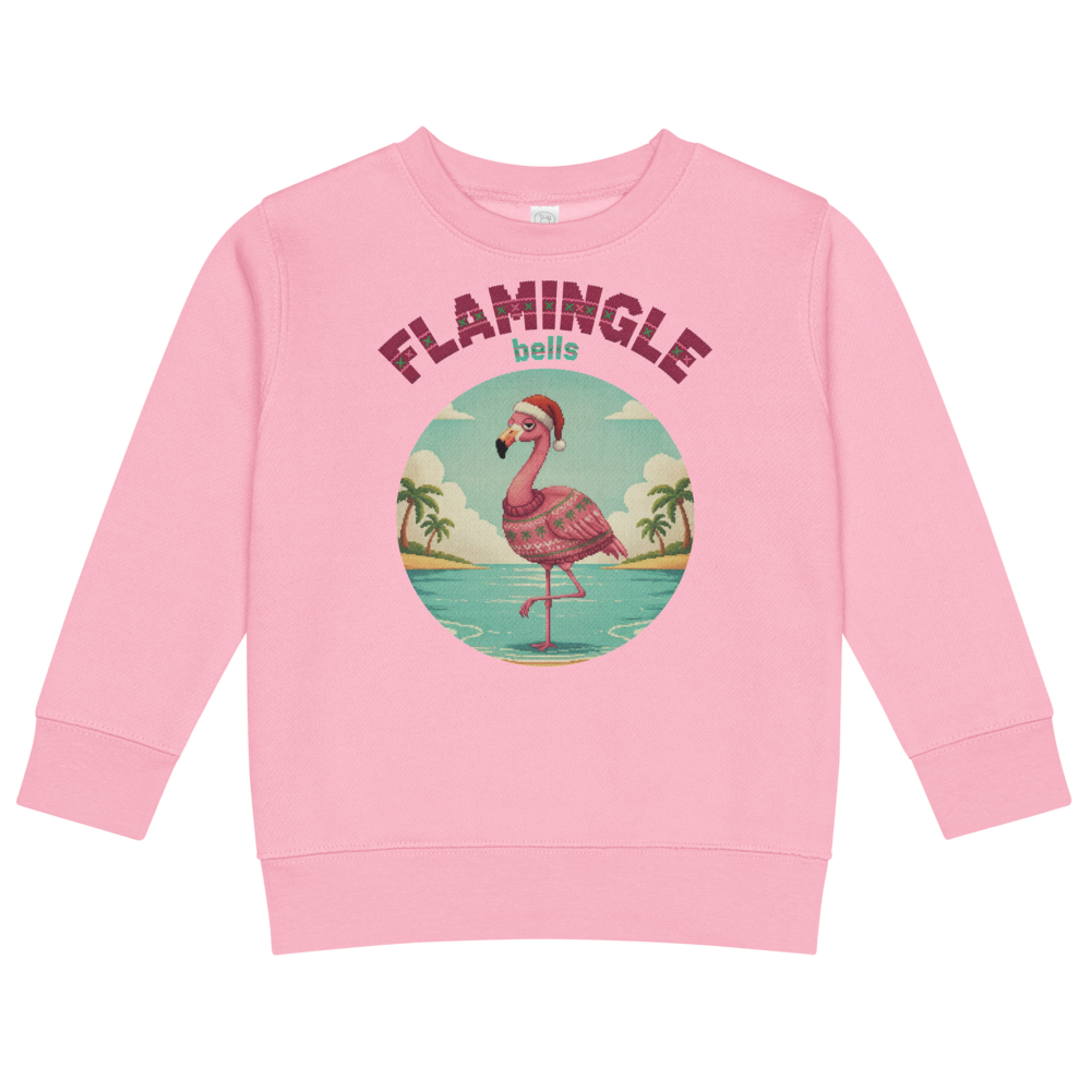 Flamingle Bells Toddler Ugly Christmas Sweater | Kids Crewneck Sweatshirt, Ages 2 to 7 Pink flat