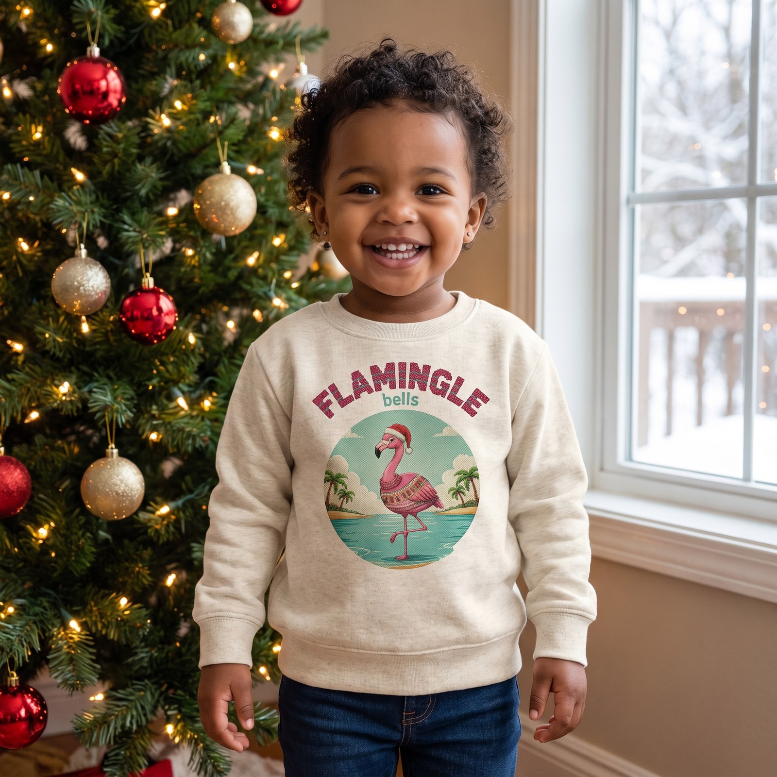 Styling photo, Flamingle Bells Toddler Ugly Christmas Sweater