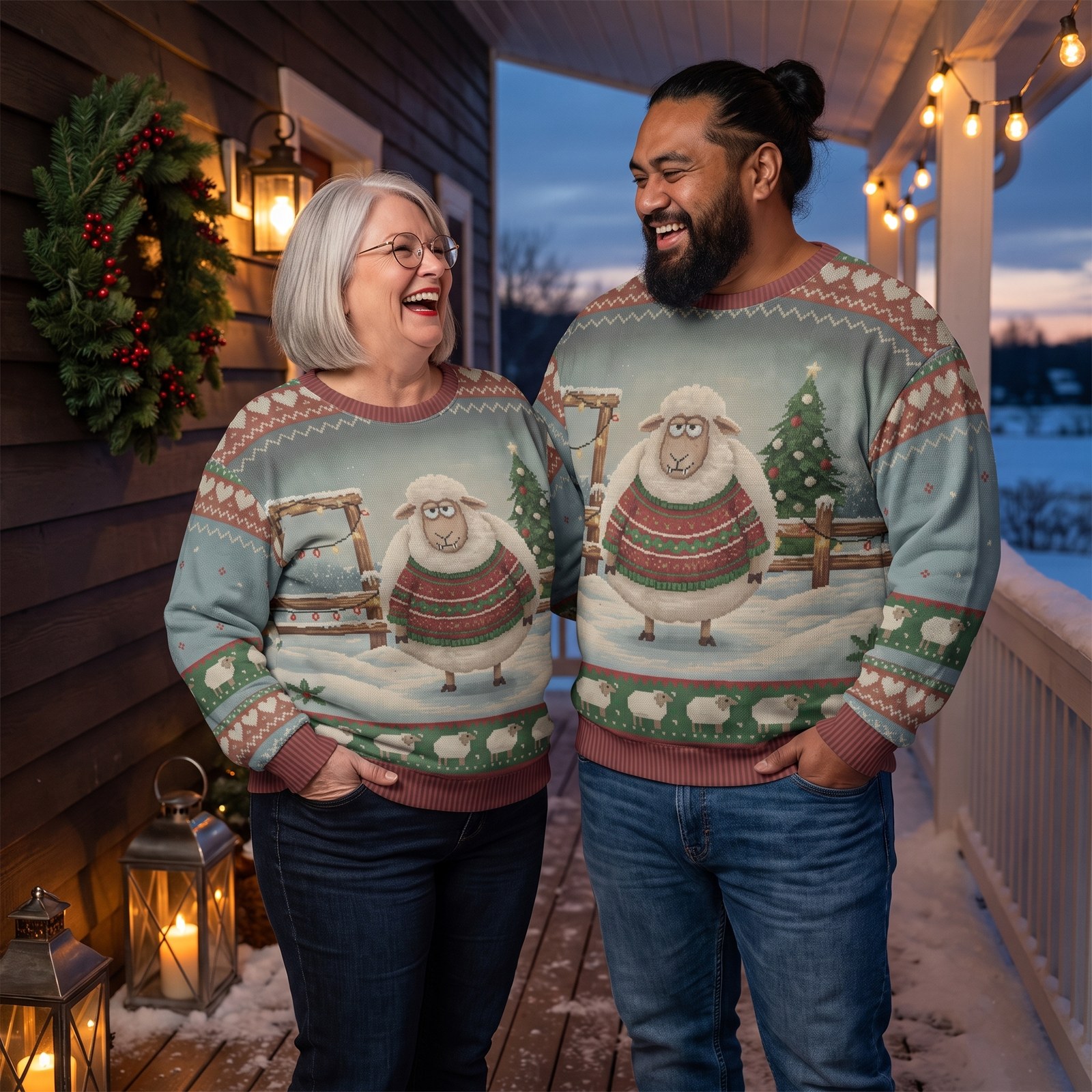 Plus size styling photo, Fleece Navidad Matching Ugly Christmas Sweaters for Couples