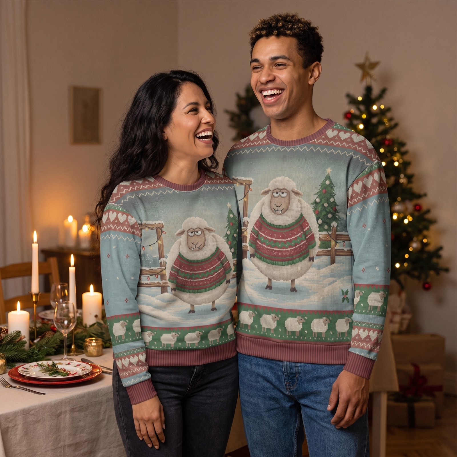 Styling photo, Fleece Navidad Matching Ugly Christmas Sweaters for Couples