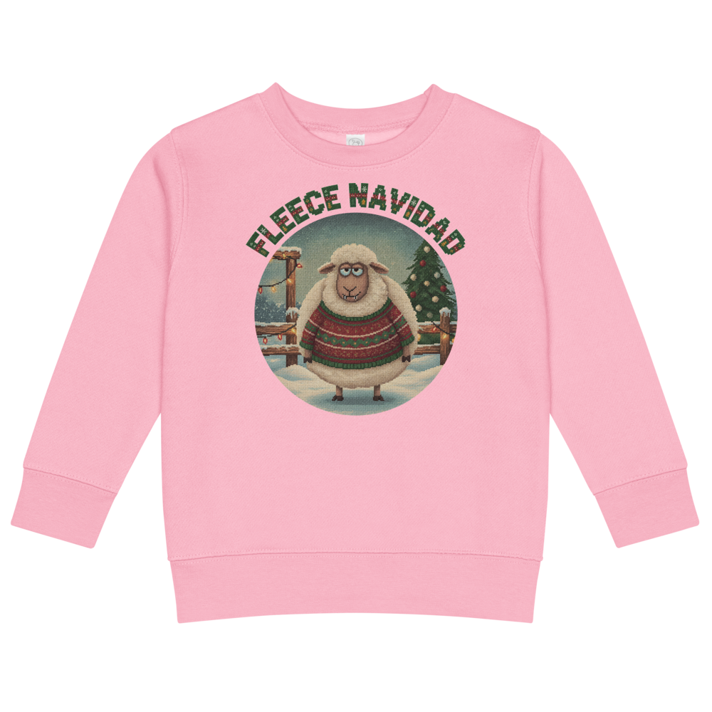 Fleece Navidad Toddler Ugly Christmas Sweater | Kids Crewneck Sweatshirt, Ages 2 to 7 Pink flat